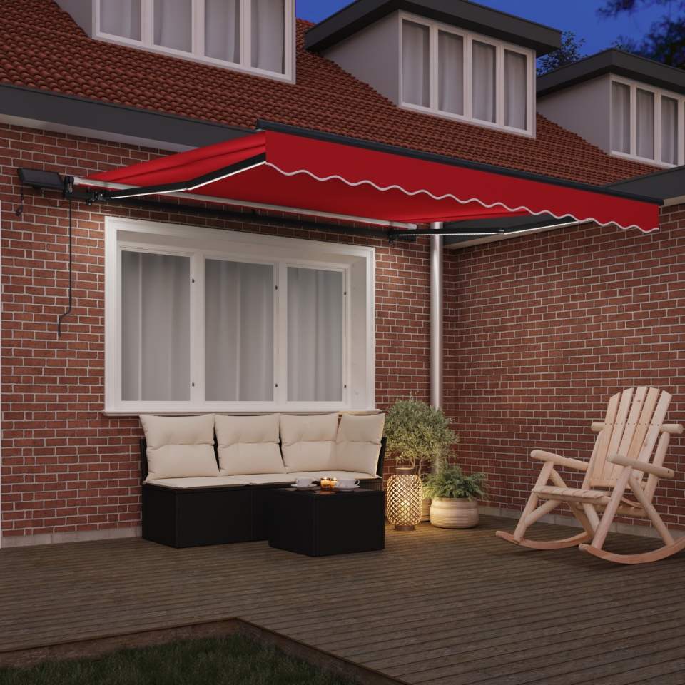 Marchiză Manuală Retractabilă cu LED Roșie 350x250 cm, Țesătură de Înlocuire pentru Marchiza pentru Cadru de 3.5x2.5 m Roșie - 2 | YEO