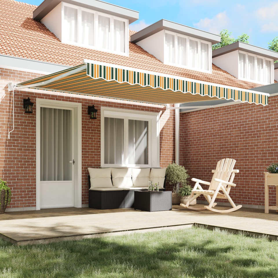 Marchiză Retractabilă Automată Verde și Galbenă 400x300 cm, Culoare pentru marchiză pentru cadru de 4x3 m Verde și Galben - 2 | YEO