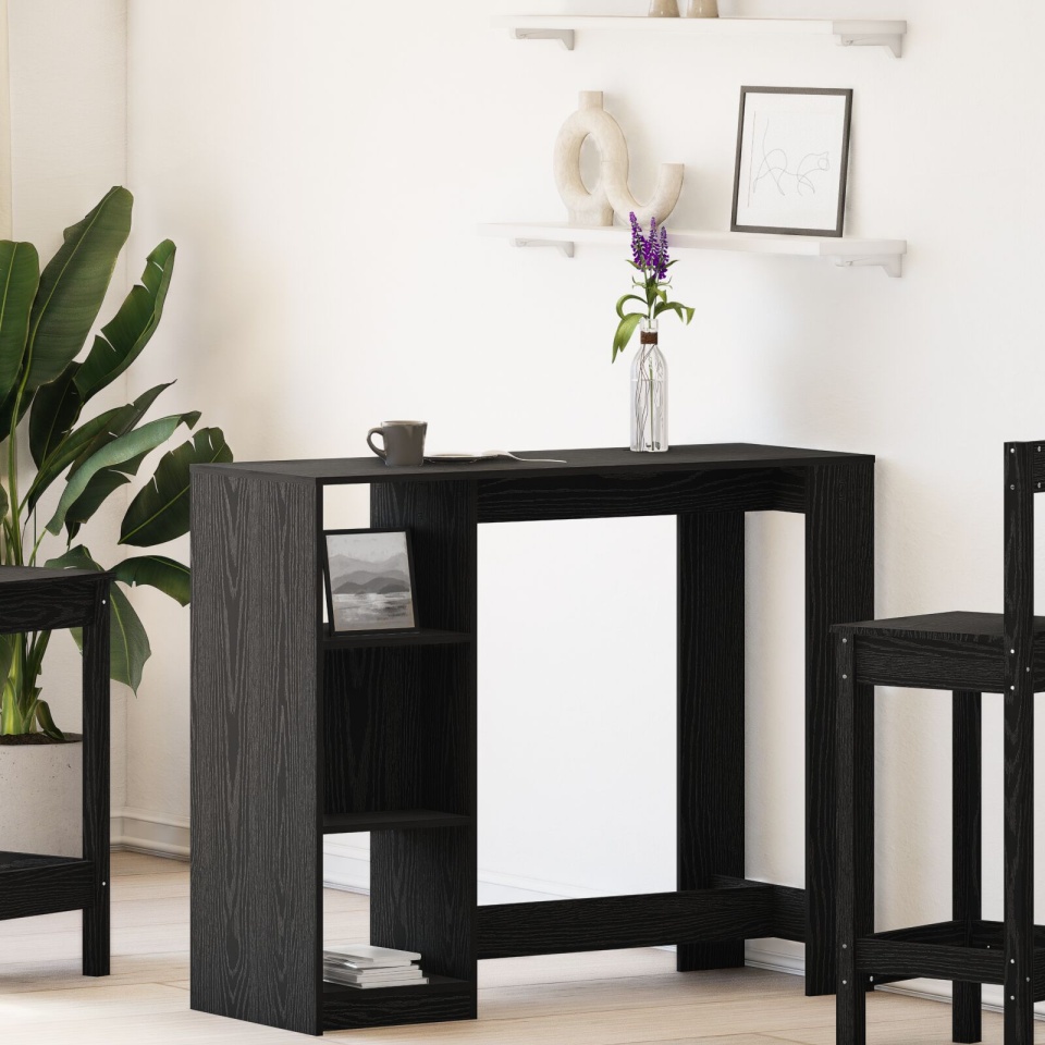 masa de bar cu raft Negru Stejar 102,5x46x103,5 cm Lemn stratificat