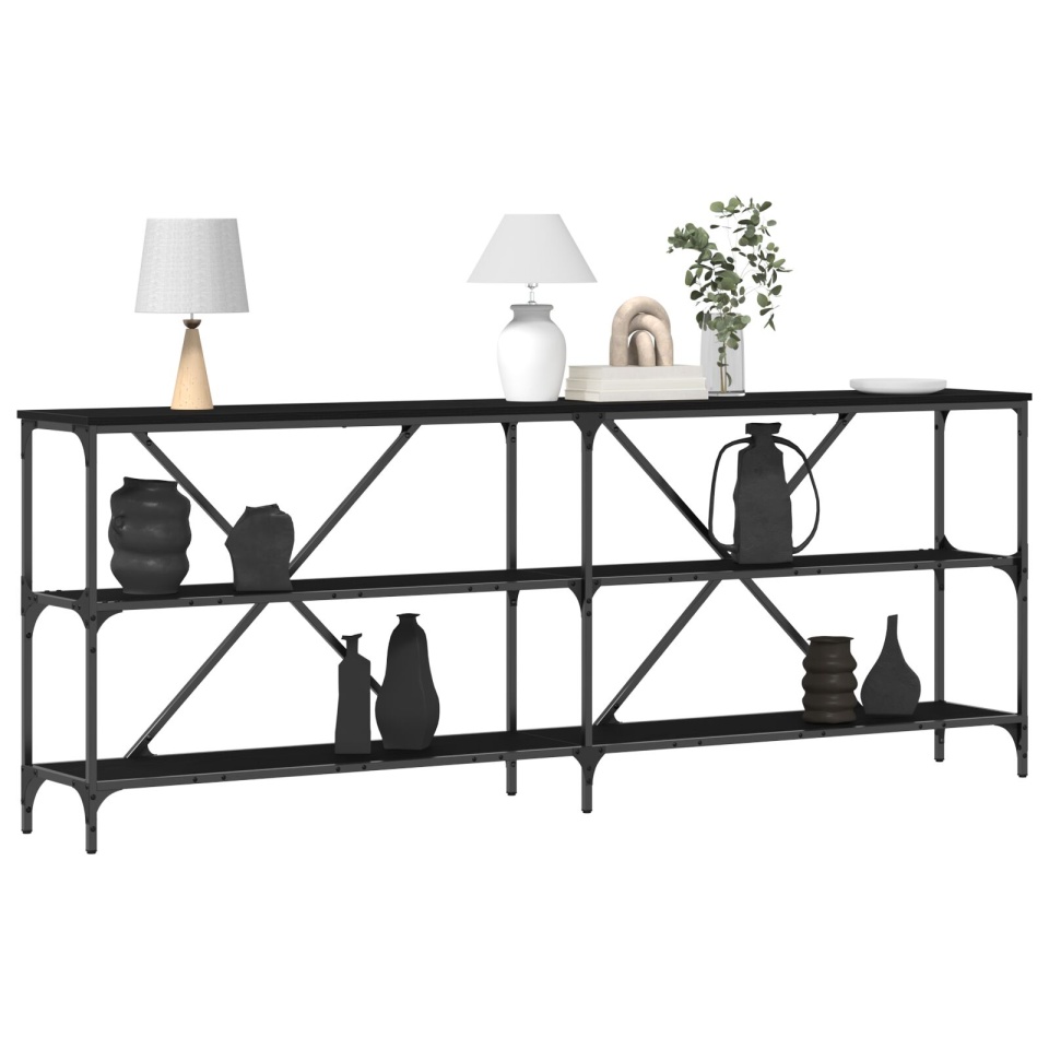 Masă de console Negru Stejar 200x30x75 cm Lemn compus și Oțel - 2 | YEO