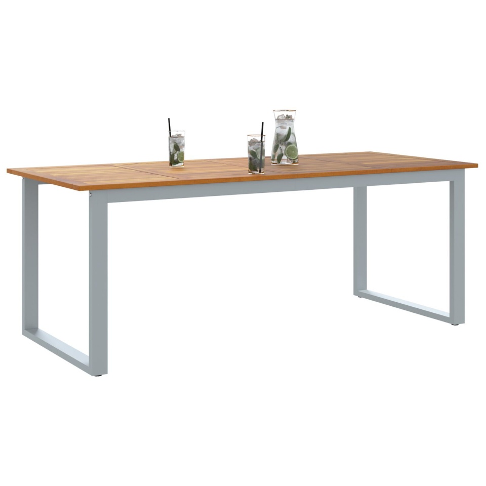 Masă de dining exterioară Gri 200x90x75 cm Oțel și Lemn Solid Acacia - 2 | YEO