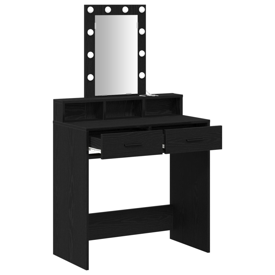 Masă de toaletă cu lumini LED, Neagră cu Stejar, 79x41x140 cm - 3 | YEO