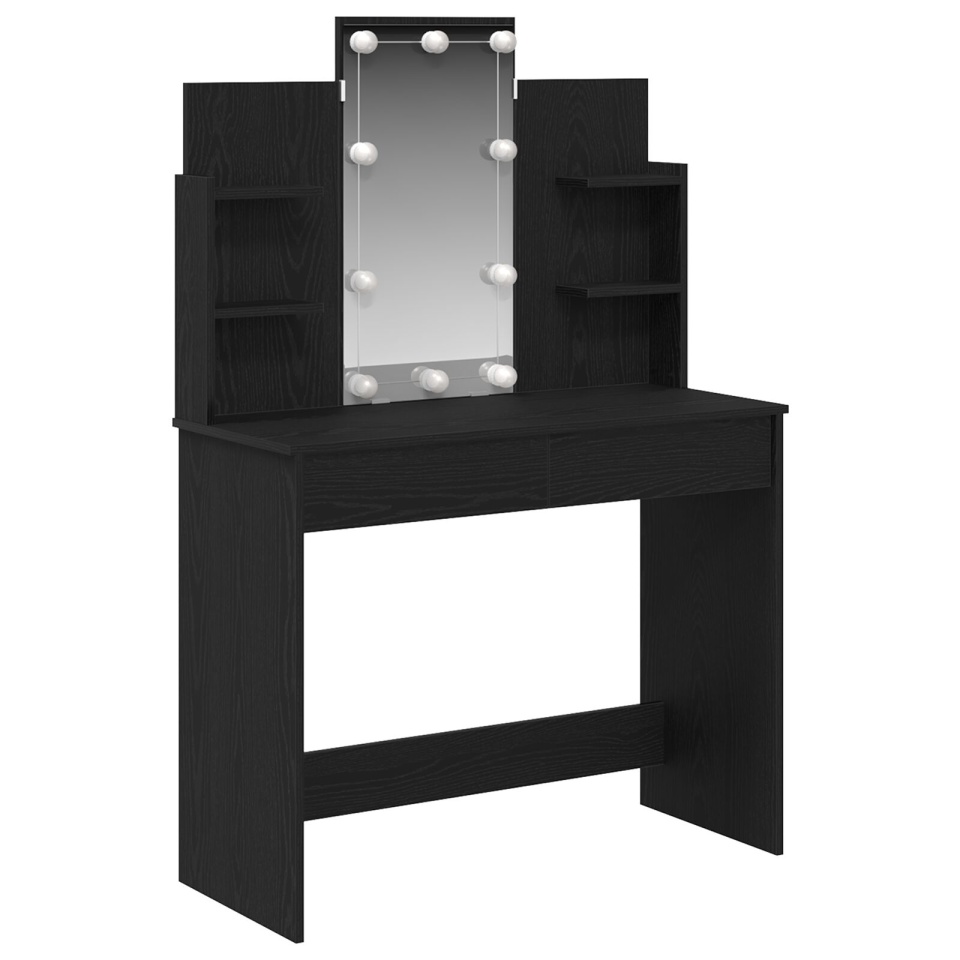 masa de toaletă cu lumini LED Negru Stejar 96x40x142 cm - 1 | YEO