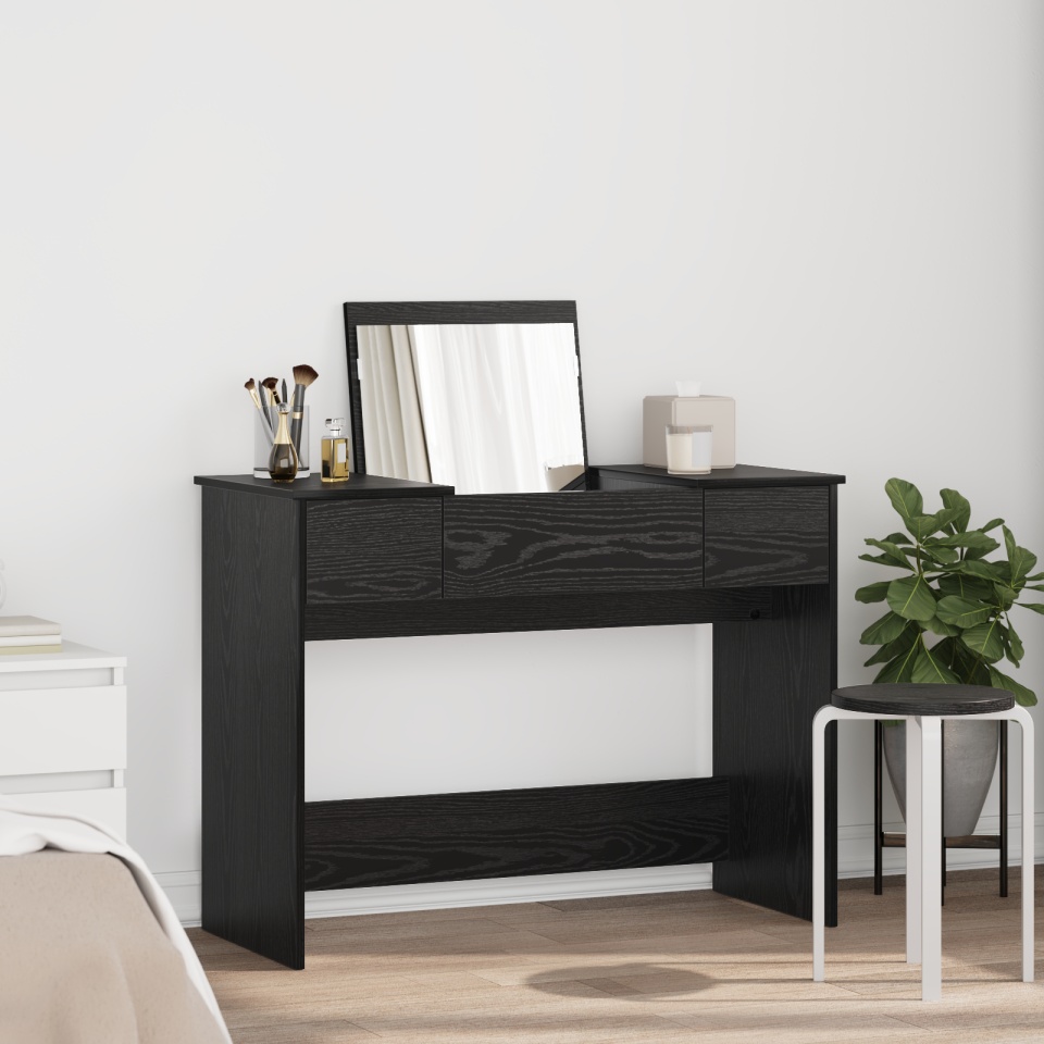 Masă de Toaletă cu Oglindă Negru Stejar 100x45x76 cm