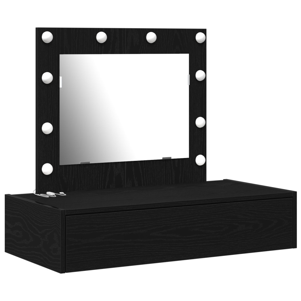 masă de toaletă suspendată cu lumini LED stejar negru - 1 | YEO