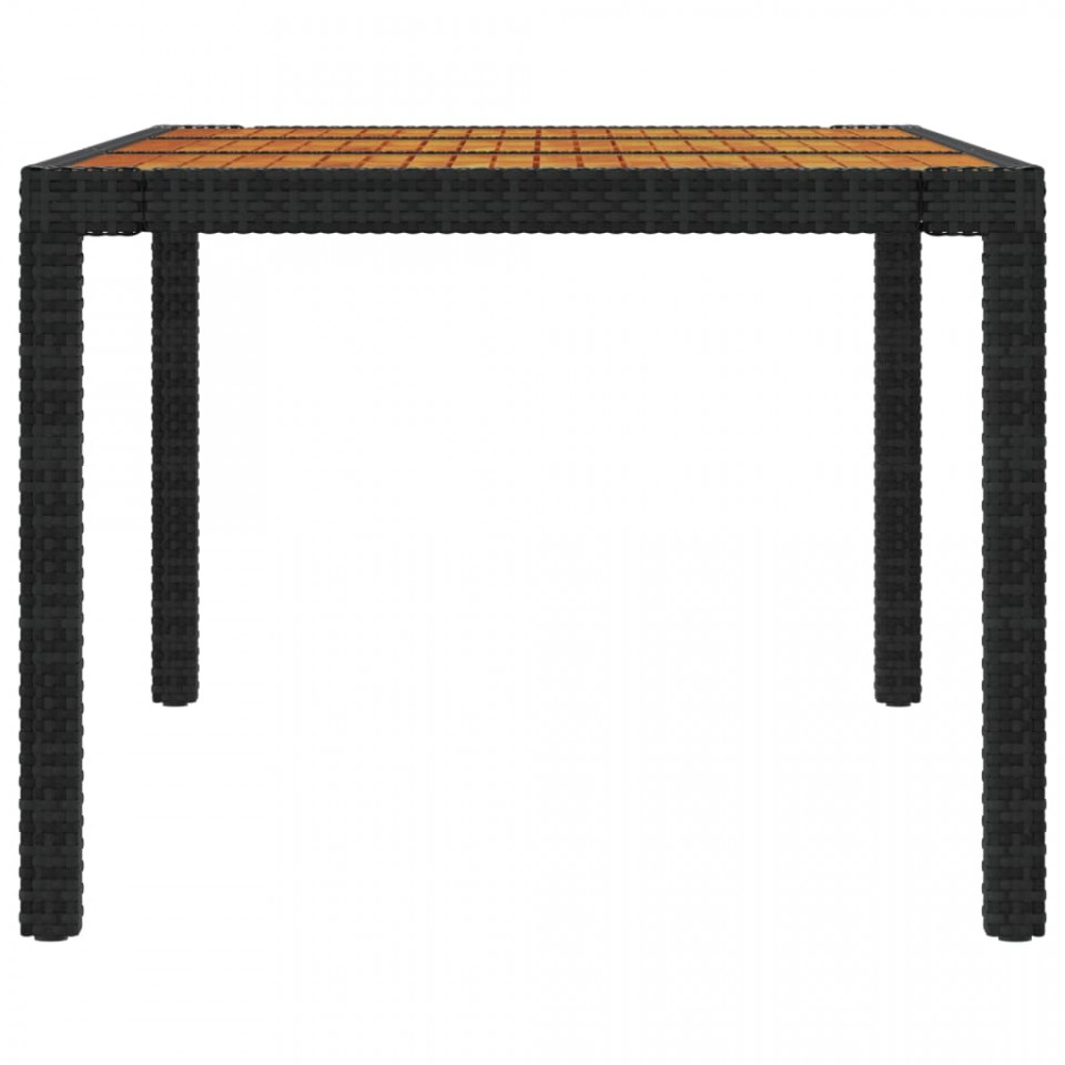 Masă grădină, negru, 190x90x75 cm, poliratan și lemn de acacia - 3 | YEO