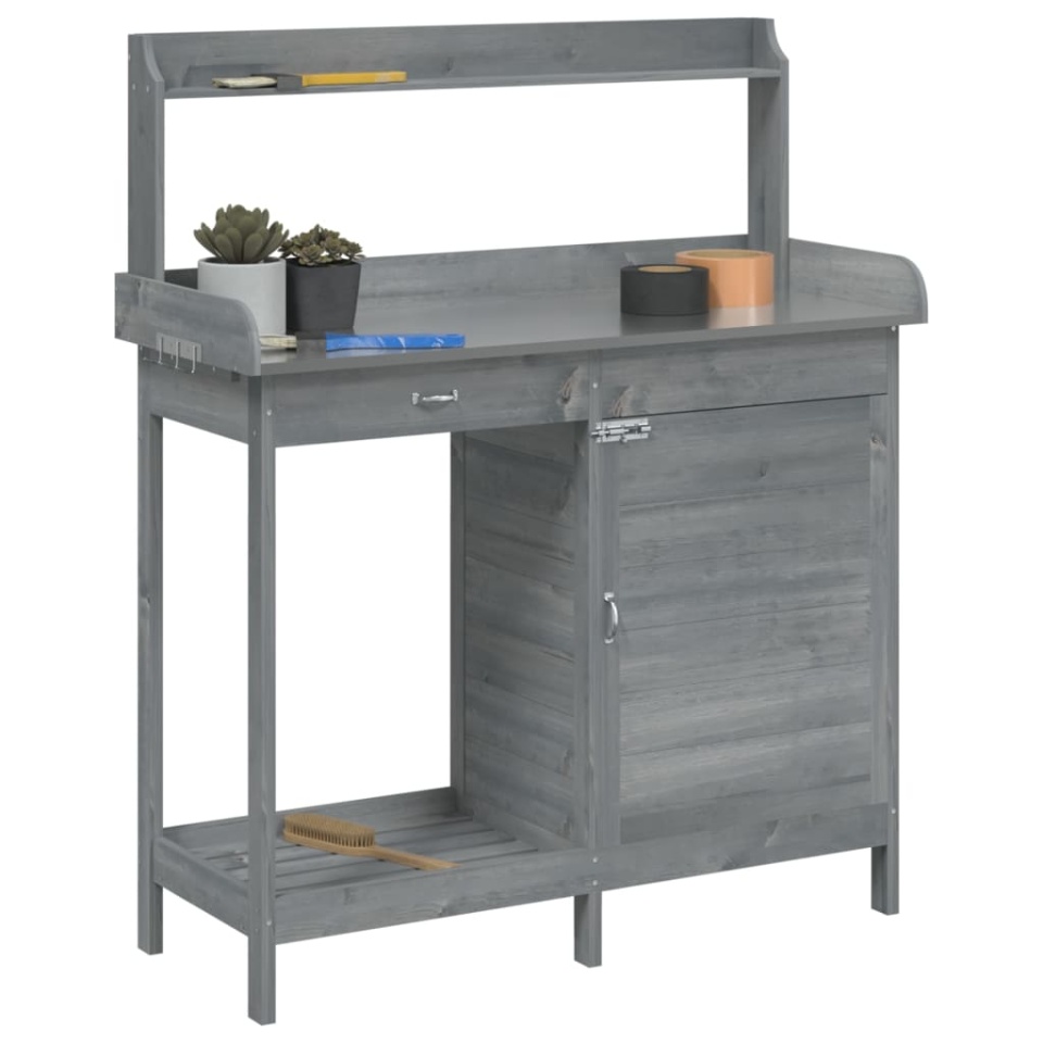 Masă plantare cu dulap, gri, 110,5x45x124,5 cm lemn masiv brad - 3 | YEO