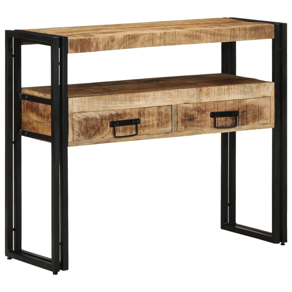 mese de colț negre 90x33x75 cm din lemn masiv de mango și metal - 1 | YEO