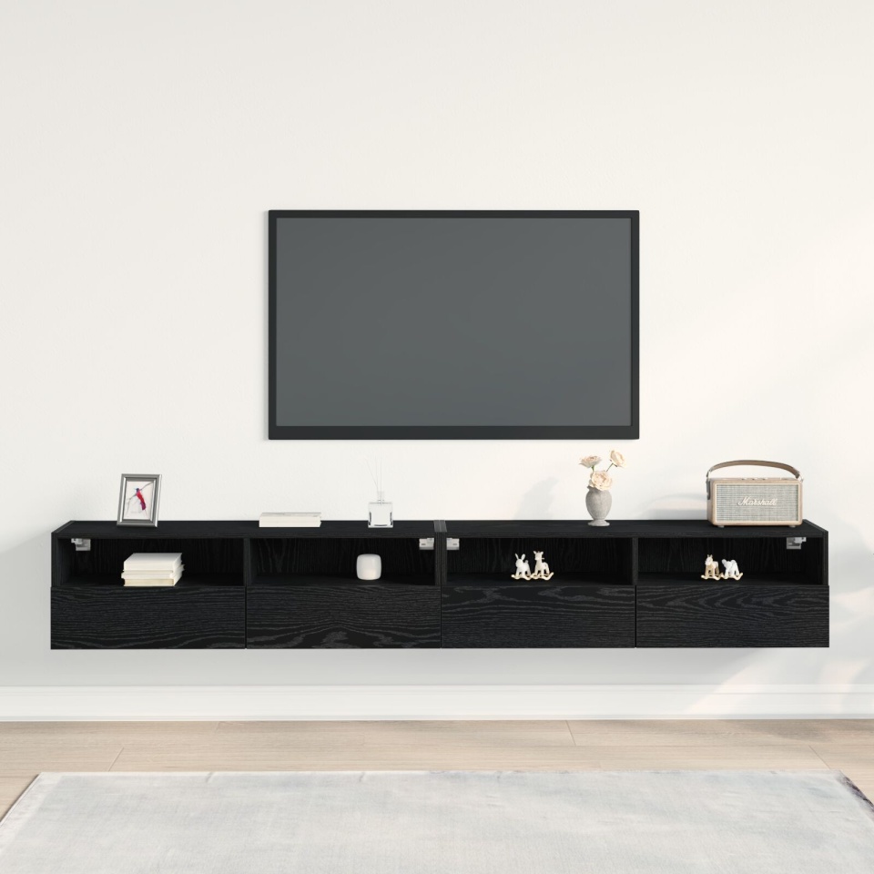 Mobilier TV Suport 2 buc Negru Stejar 100x30x30 cm Lemn prelucrat - 3 | YEO