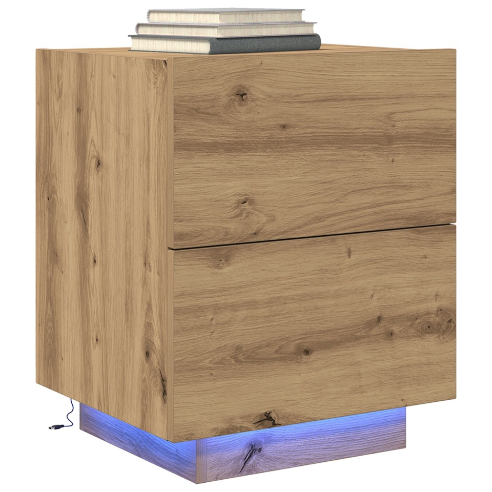 Noptieră cu lumini LED 2 buc Artisan Stejar 45x40x55 cm - 2 | YEO