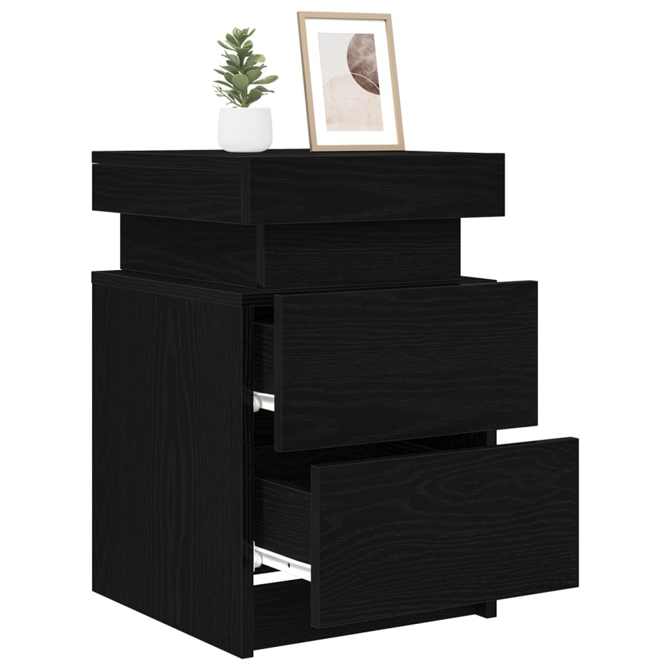 Noptieră cu lumini LED 2 buc Negru Stejar 35x39x55 cm - 2 | YEO