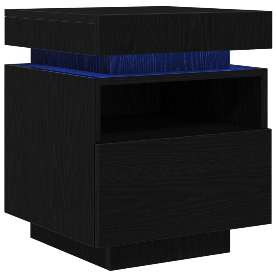 Noptieră cu lumini LED 2 buc Negru Stejar 40x39x48,5 cm - 1 | YEO