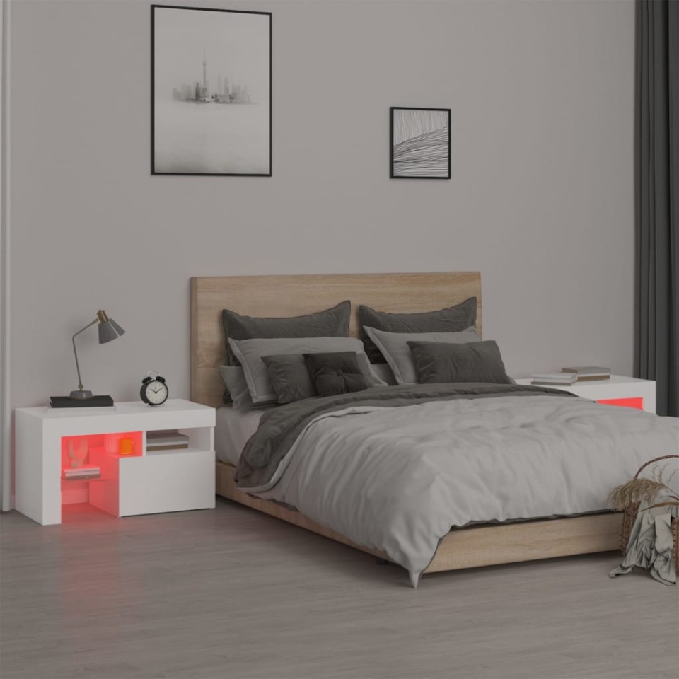 Noptiere cu lumini LED, 2 buc., alb, 70x36,5x40 cm - 4 | YEO