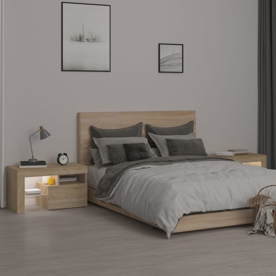 Noptiere cu lumini LED, 2 buc., stejar sonoma, 70x36,5x40 cm - 3 | YEO