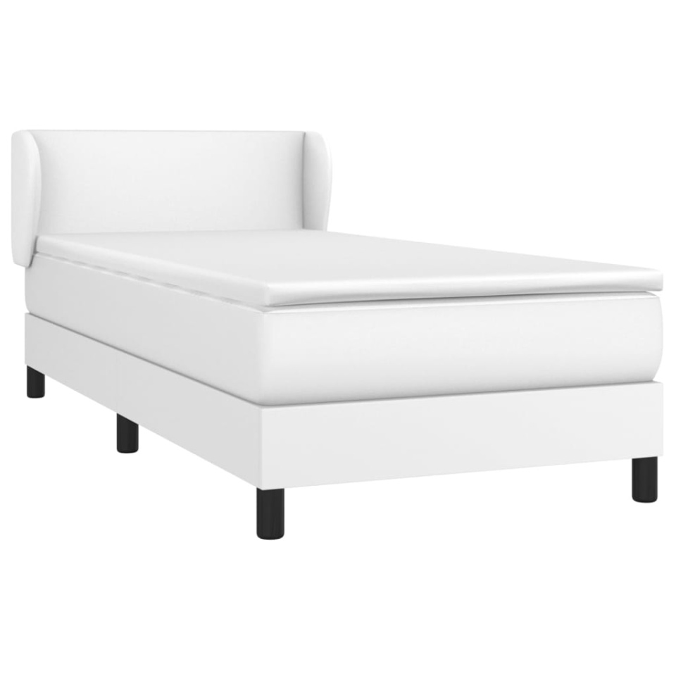 Pat box spring cu saltea, alb, 90x200 cm, piele ecologică - 2 | YEO