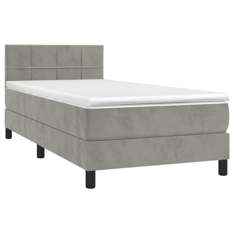 Pat box spring cu saltea, gri deschis, 100x200 cm, catifea - 2 | YEO