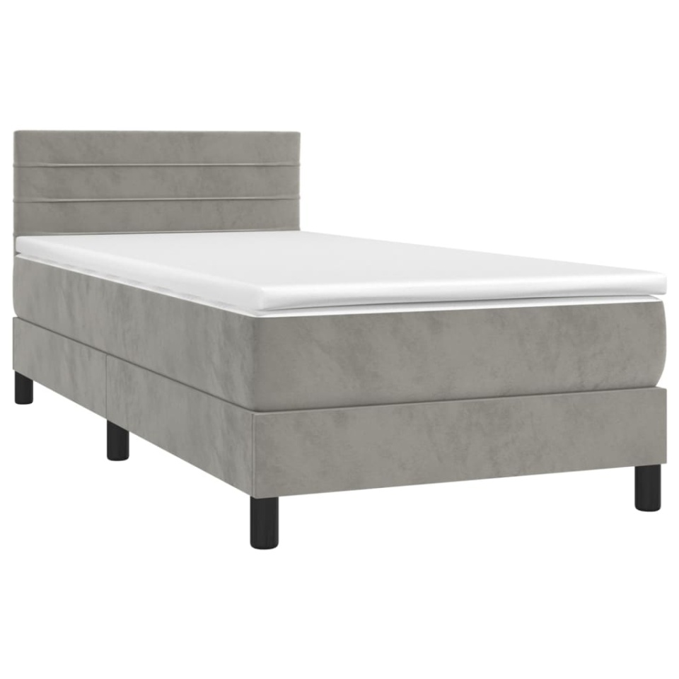 Pat box spring cu saltea, gri deschis, 100x200 cm, catifea - 2 | YEO