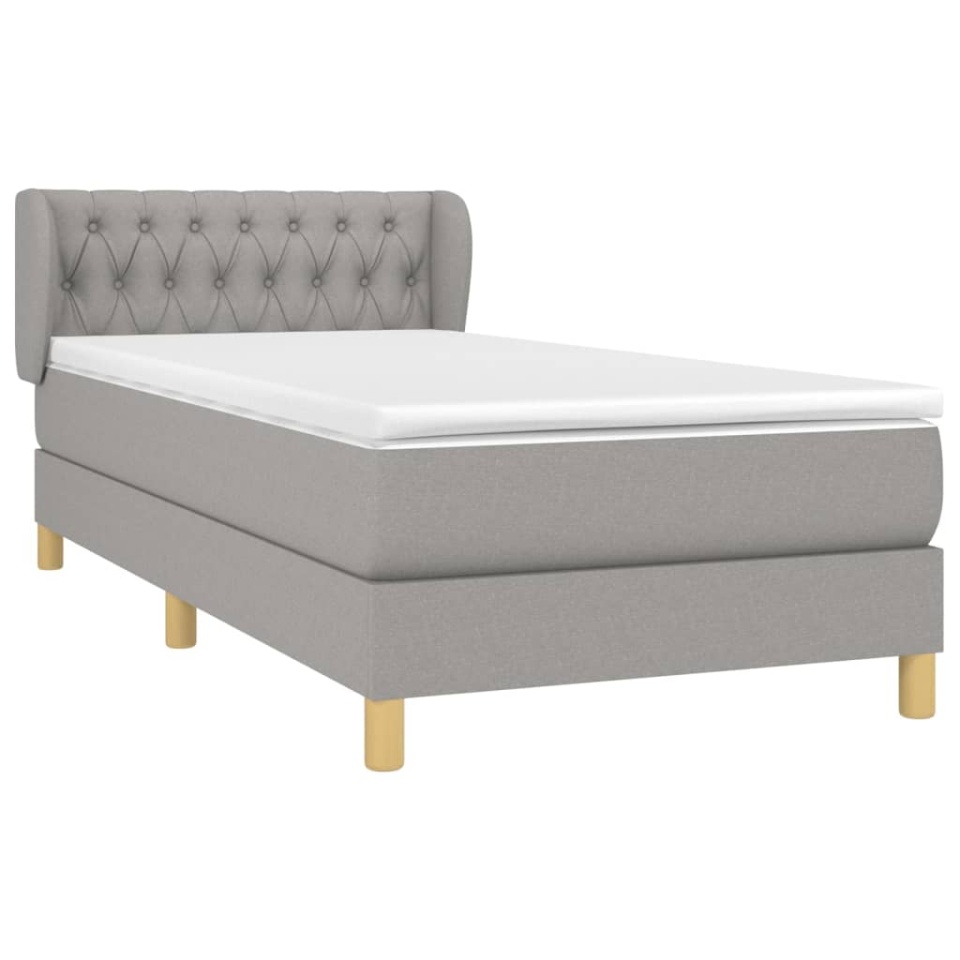 Pat box spring cu saltea, gri deschis, 100x200 cm, textil - 2 | YEO