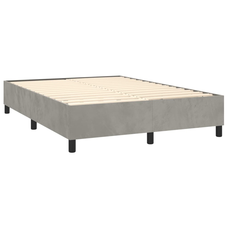 Pat box spring cu saltea, gri deschis, 140x190 cm, catifea - 3 | YEO