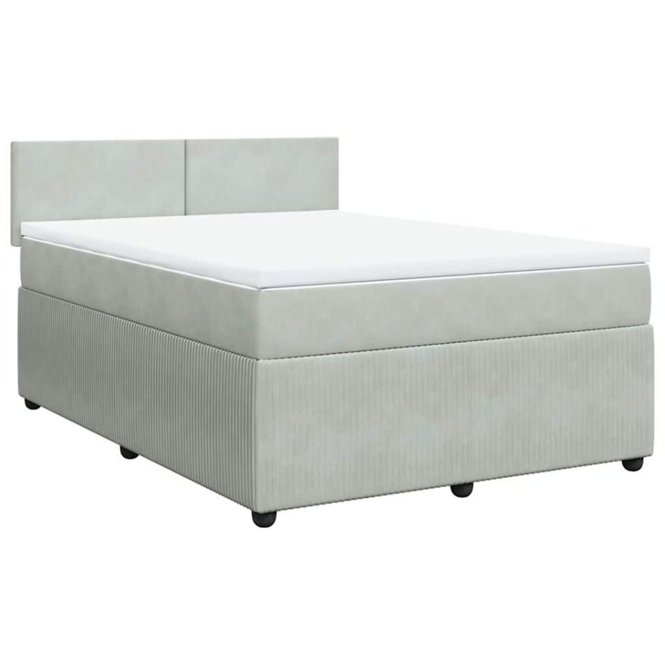 Pat box spring cu saltea, gri deschis, 140x190 cm, catifea - 2 | YEO