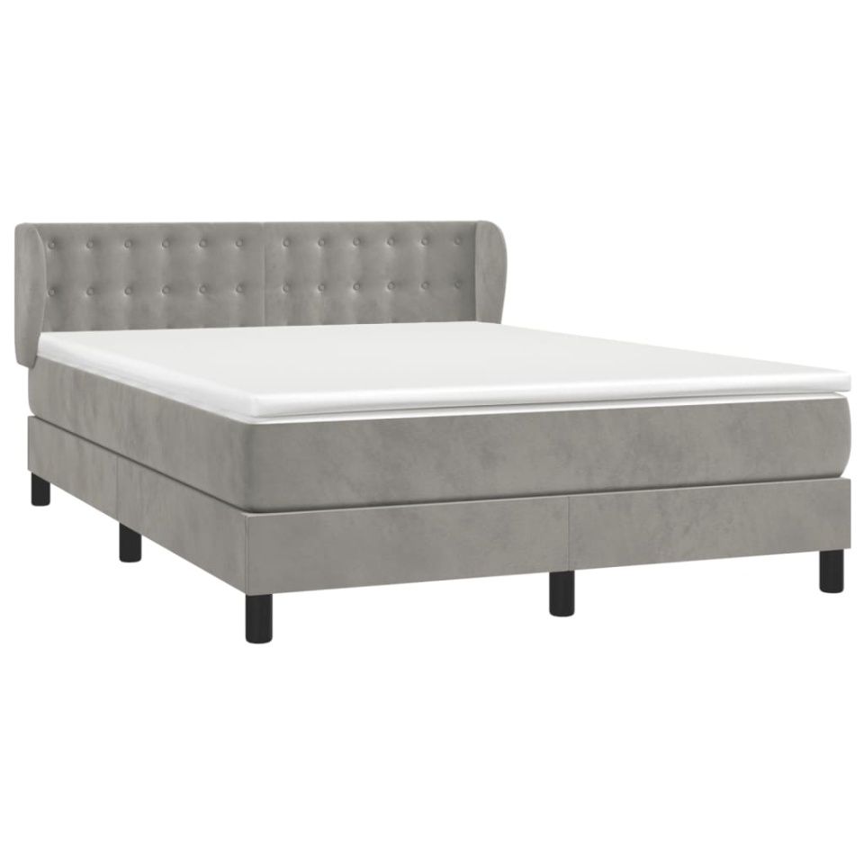 Pat box spring cu saltea, gri deschis, 140x200 cm, catifea - 2 | YEO
