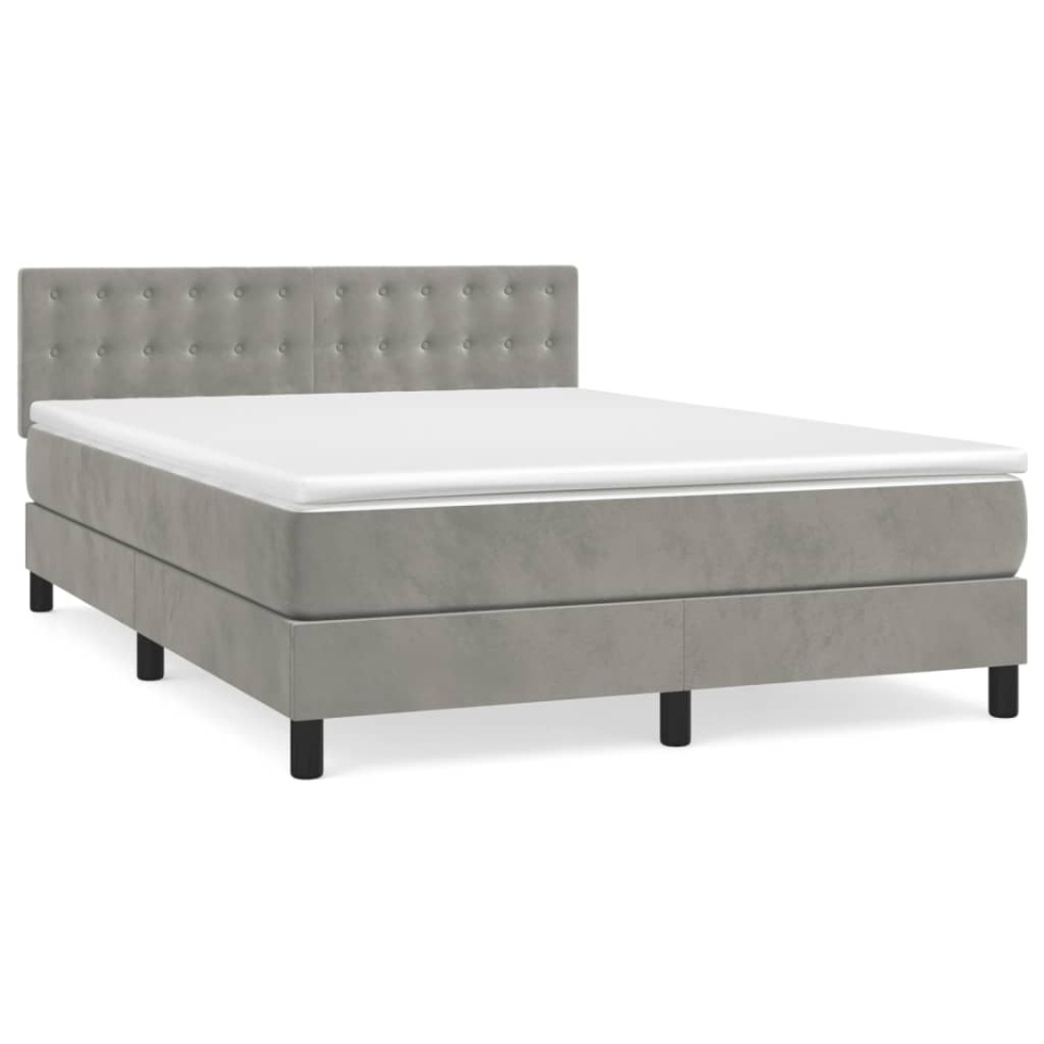 Pat box spring cu saltea, gri deschis, 140x200 cm, catifea - 1 | YEO