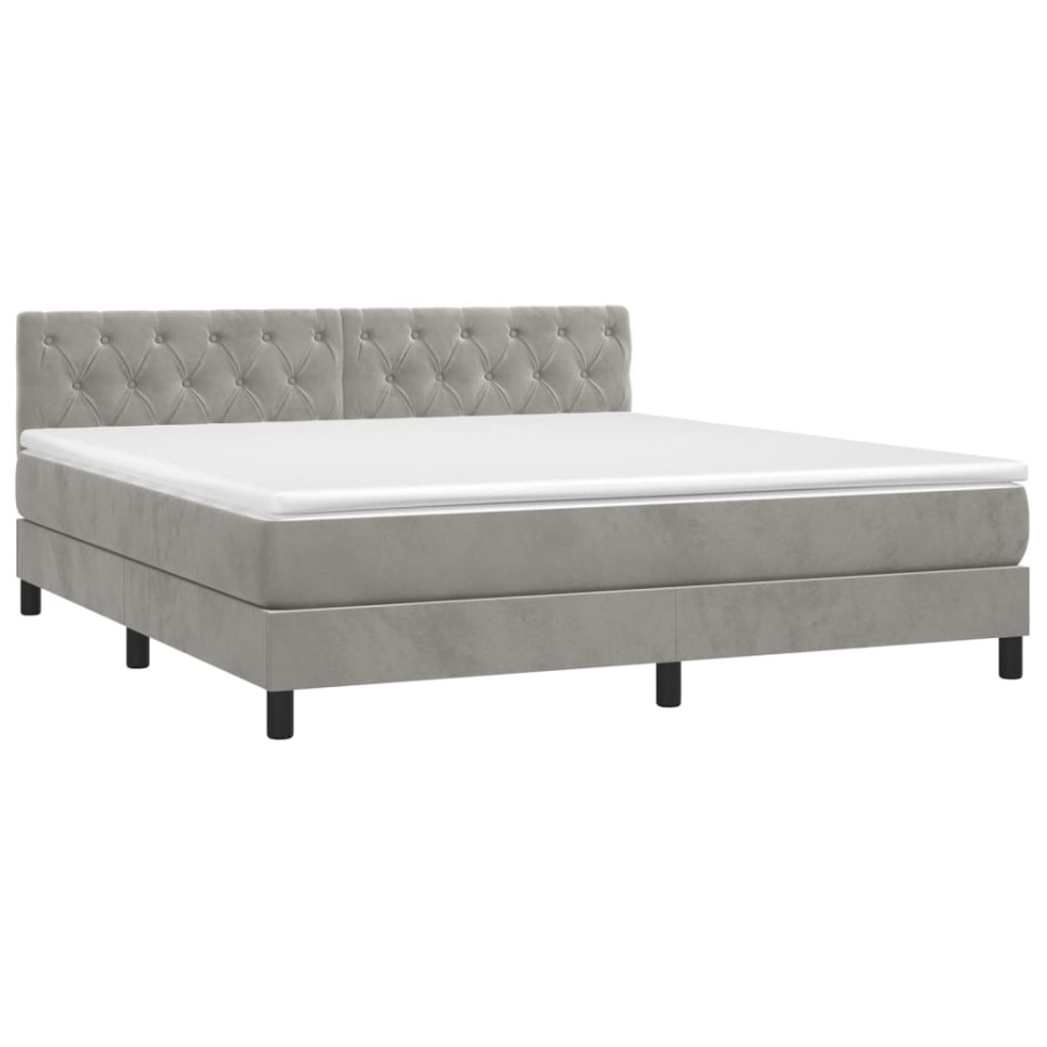 Pat box spring cu saltea, gri deschis, 160x200 cm, catifea - 2 | YEO