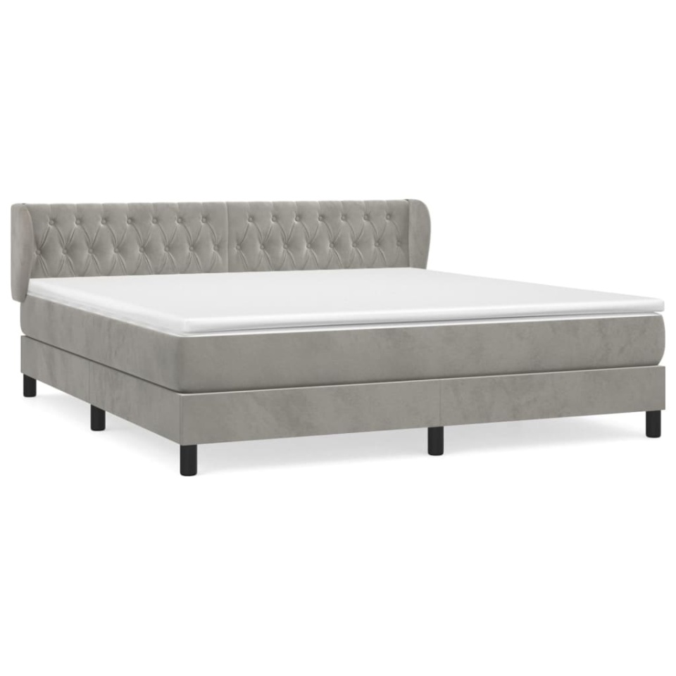 Pat box spring cu saltea, gri deschis, 160x200 cm, catifea - 1 | YEO