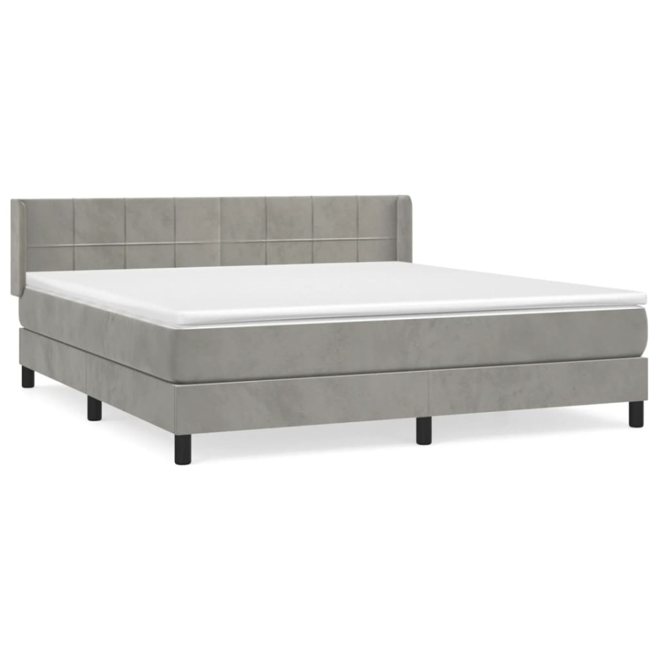 Pat box spring cu saltea, gri deschis, 160x200 cm, catifea - 2 | YEO