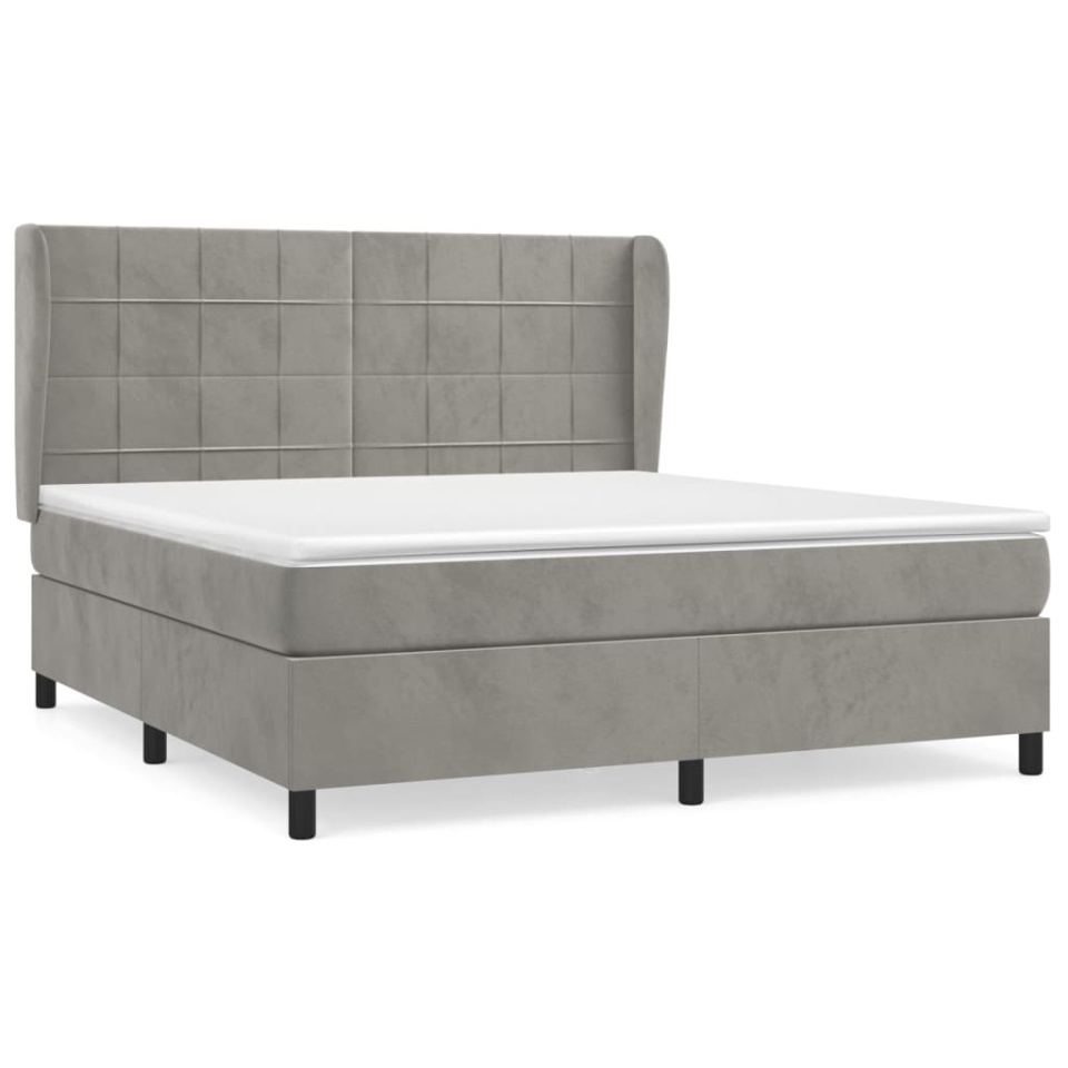 Pat box spring cu saltea, gri deschis, 180x200 cm, catifea - 1 | YEO