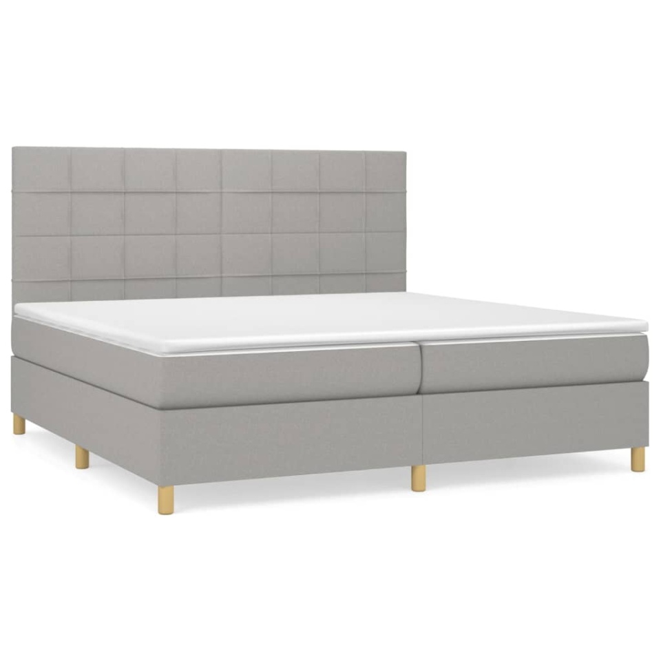 Pat box spring cu saltea, gri deschis, 200x200 cm, textil - 1 | YEO