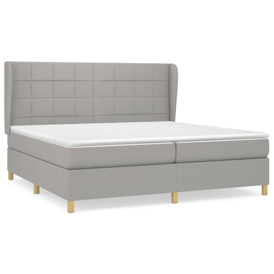 Pat box spring cu saltea, gri deschis, 200x200 cm, textil - 1 | YEO