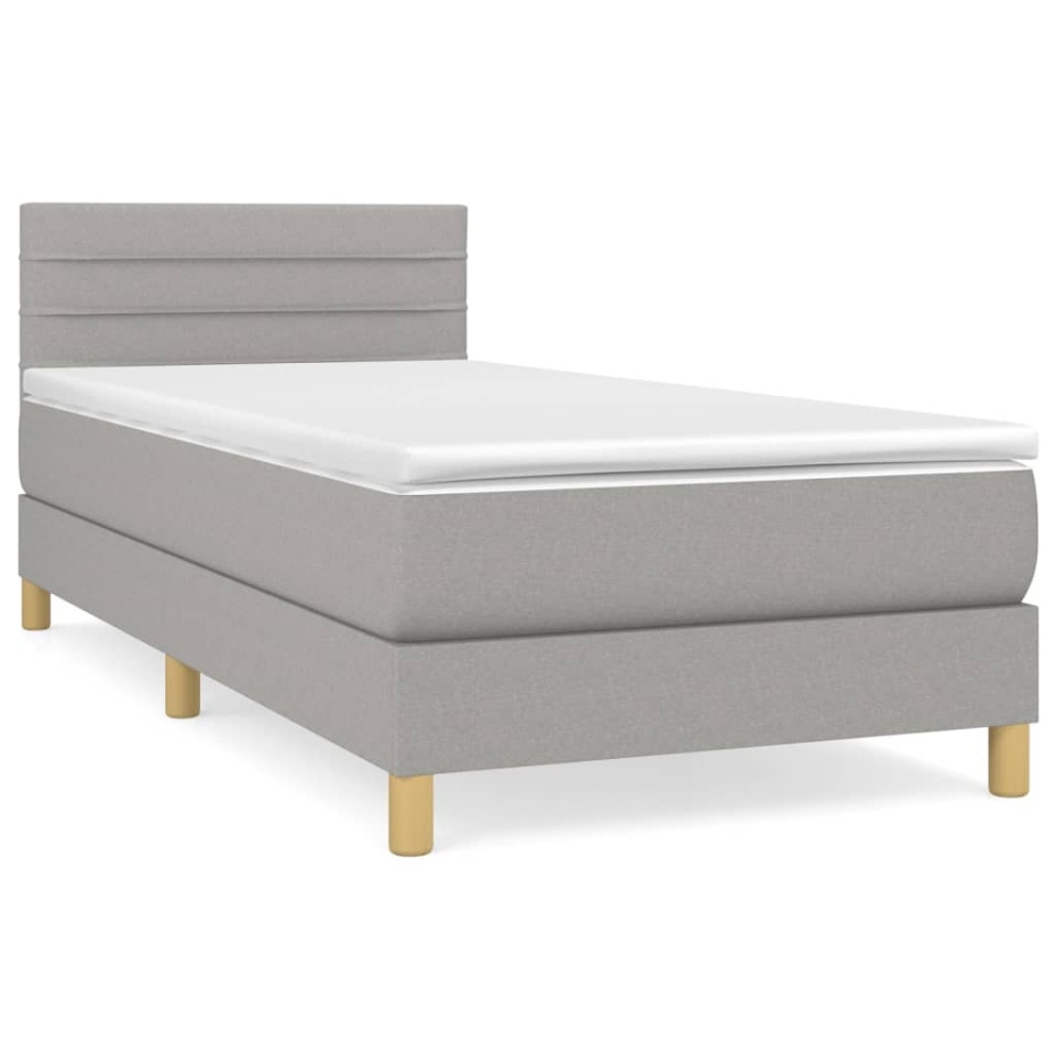 Pat box spring cu saltea, gri deschis, 80x200 cm, textil - 1 | YEO