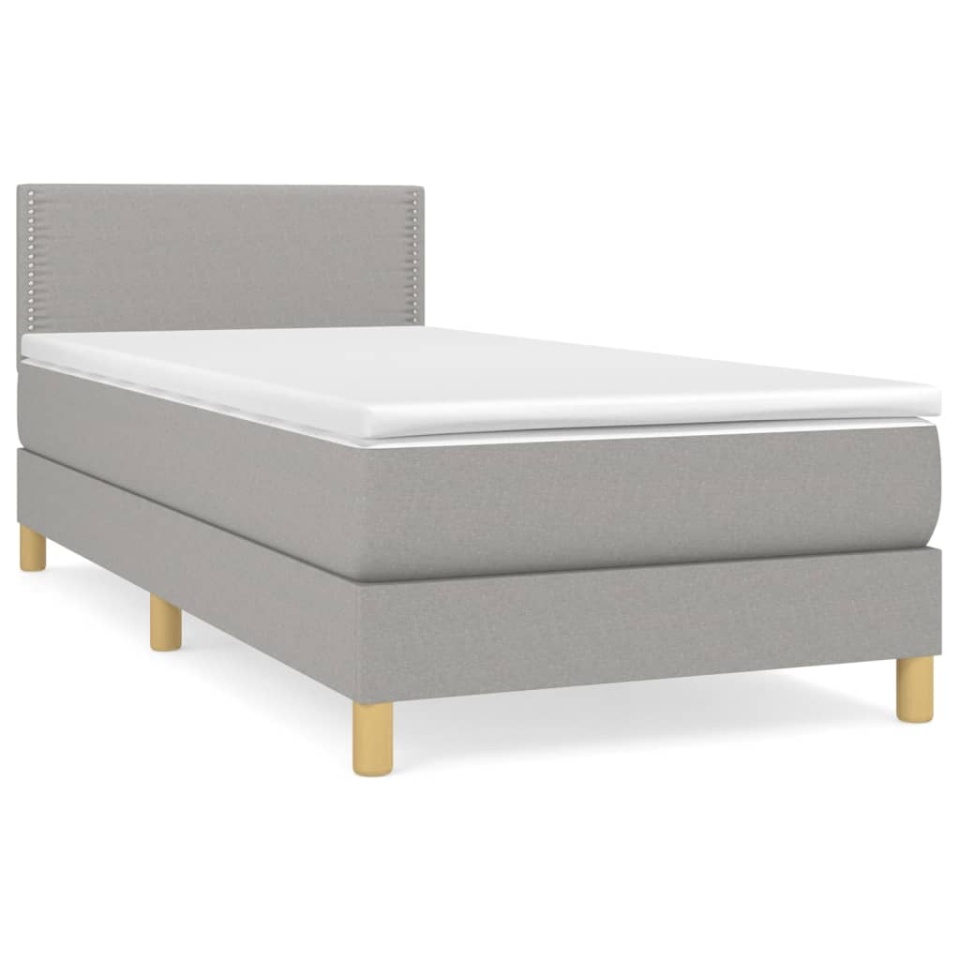 Pat box spring cu saltea, gri deschis, 80x200 cm, textil - 1 | YEO