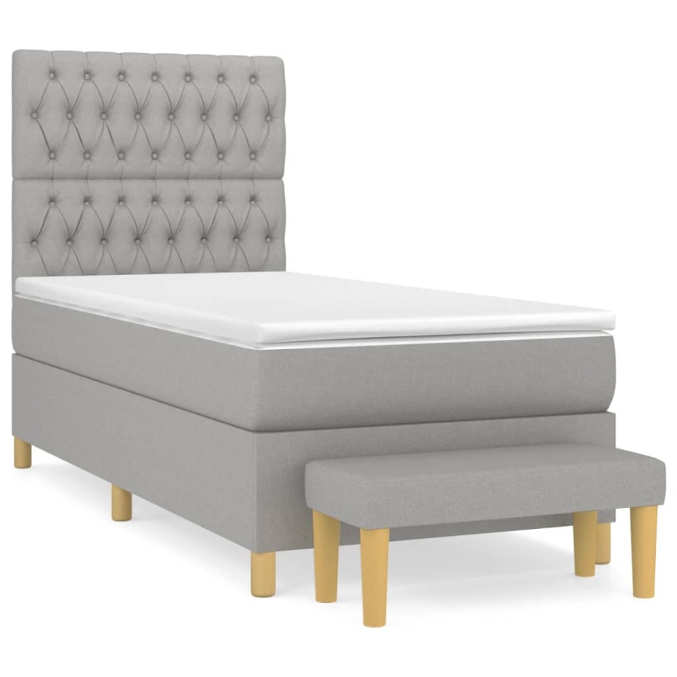 Pat box spring cu saltea, gri deschis, 90x190 cm, textil - 1 | YEO