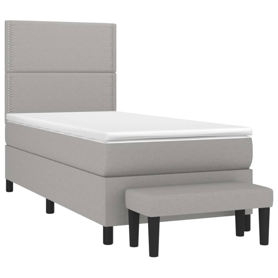Pat box spring cu saltea, gri deschis, 90x190 cm, textil - 2 | YEO