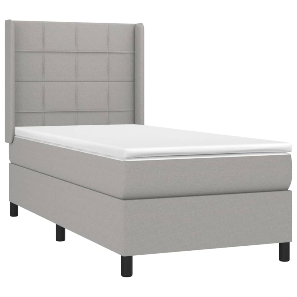 Pat box spring cu saltea, gri deschis, 90x190 cm, textil - 2 | YEO