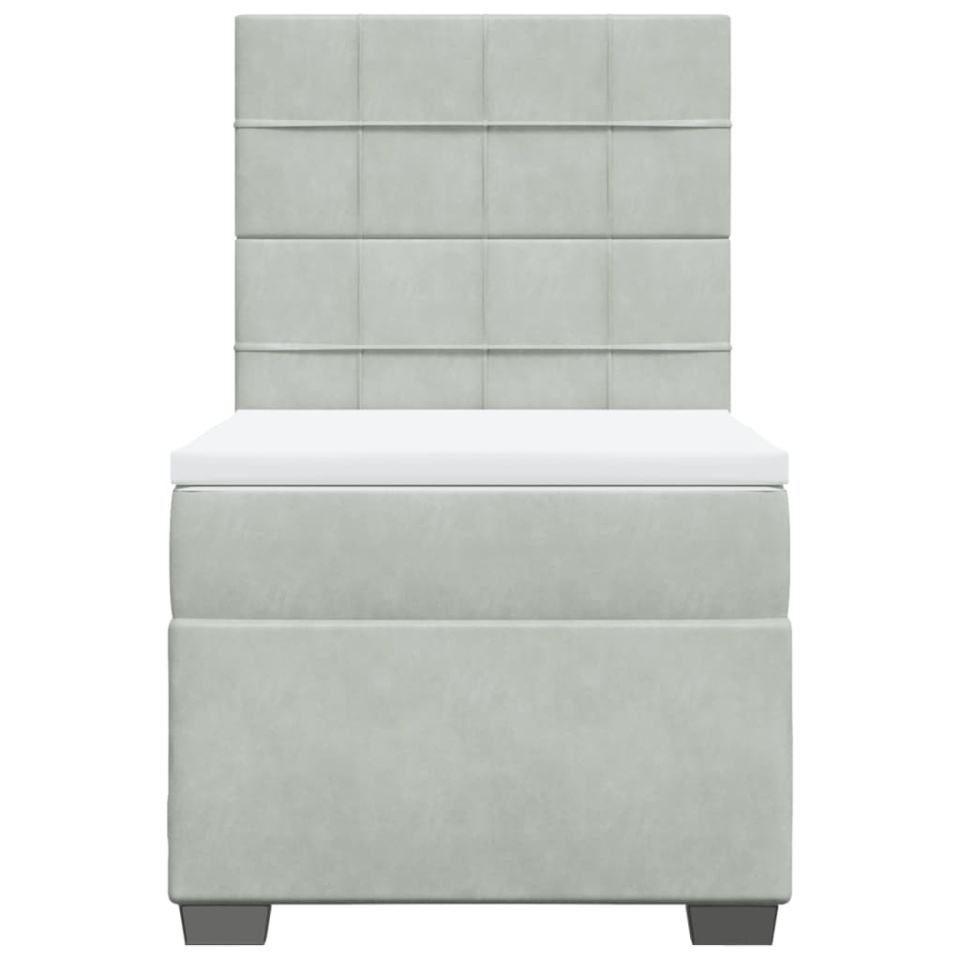 Pat box spring cu saltea, gri deschis, 90x200 cm, catifea - 3 | YEO