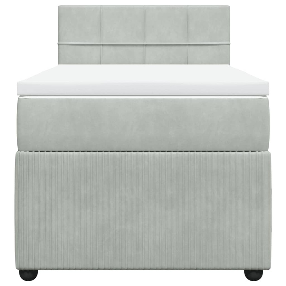 Pat box spring cu saltea, gri deschis, 90x200 cm, catifea - 3 | YEO
