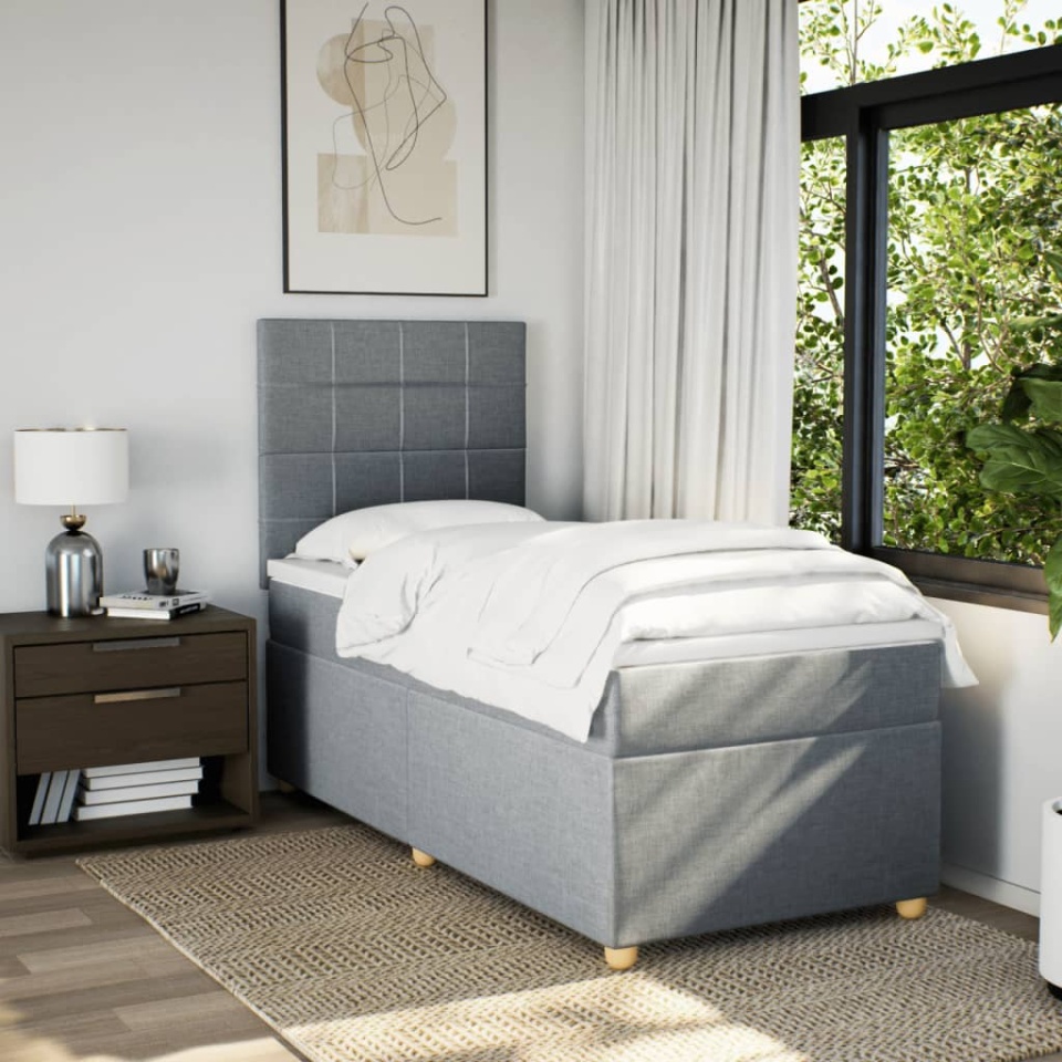 Pat box spring cu saltea, gri deschis, 90x200 cm, textil - 2 | YEO