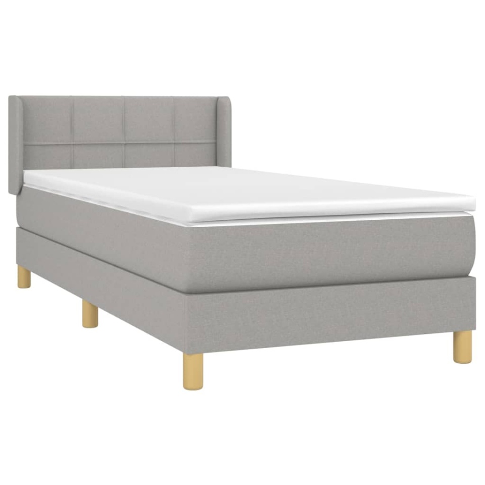 Pat box spring cu saltea, gri deschis, 90x200 cm, textil - 2 | YEO