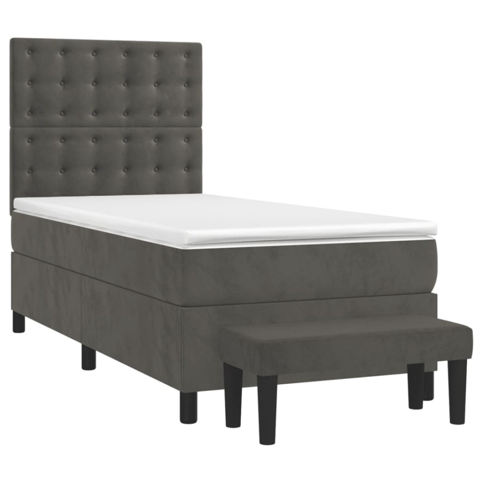 Pat box spring cu saltea, gri închis, 100x200 cm, catifea - 2 | YEO