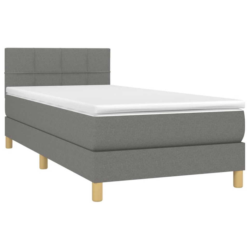 Pat box spring cu saltea, gri închis, 100x200 cm, textil - 2 | YEO