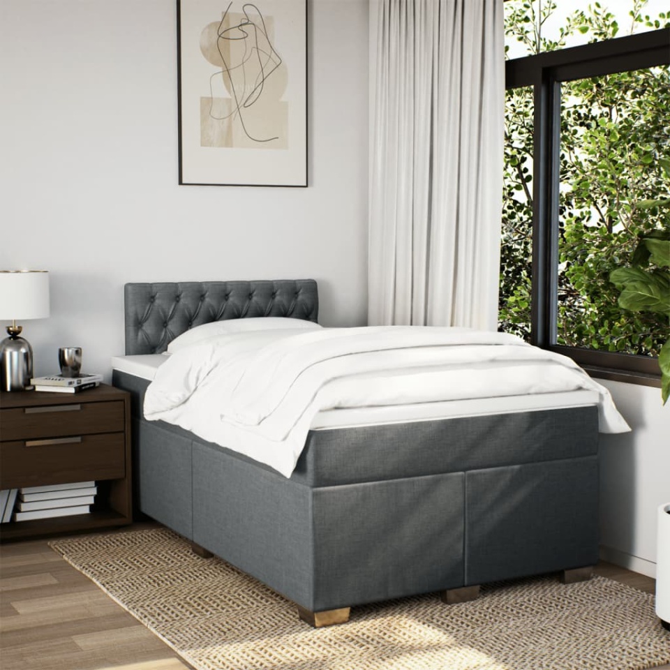 Pat box spring cu saltea, gri închis, 120x190 cm, textil - 2 | YEO