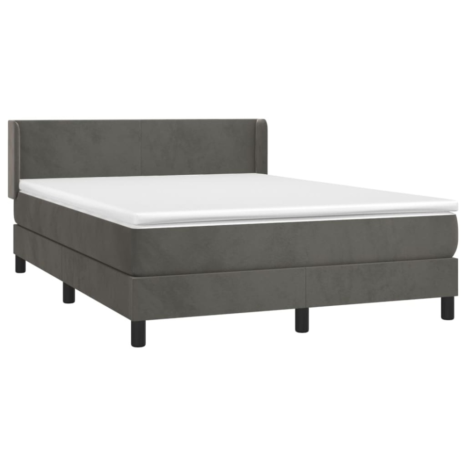 Pat box spring cu saltea, gri închis, 140x190 cm, catifea - 2 | YEO
