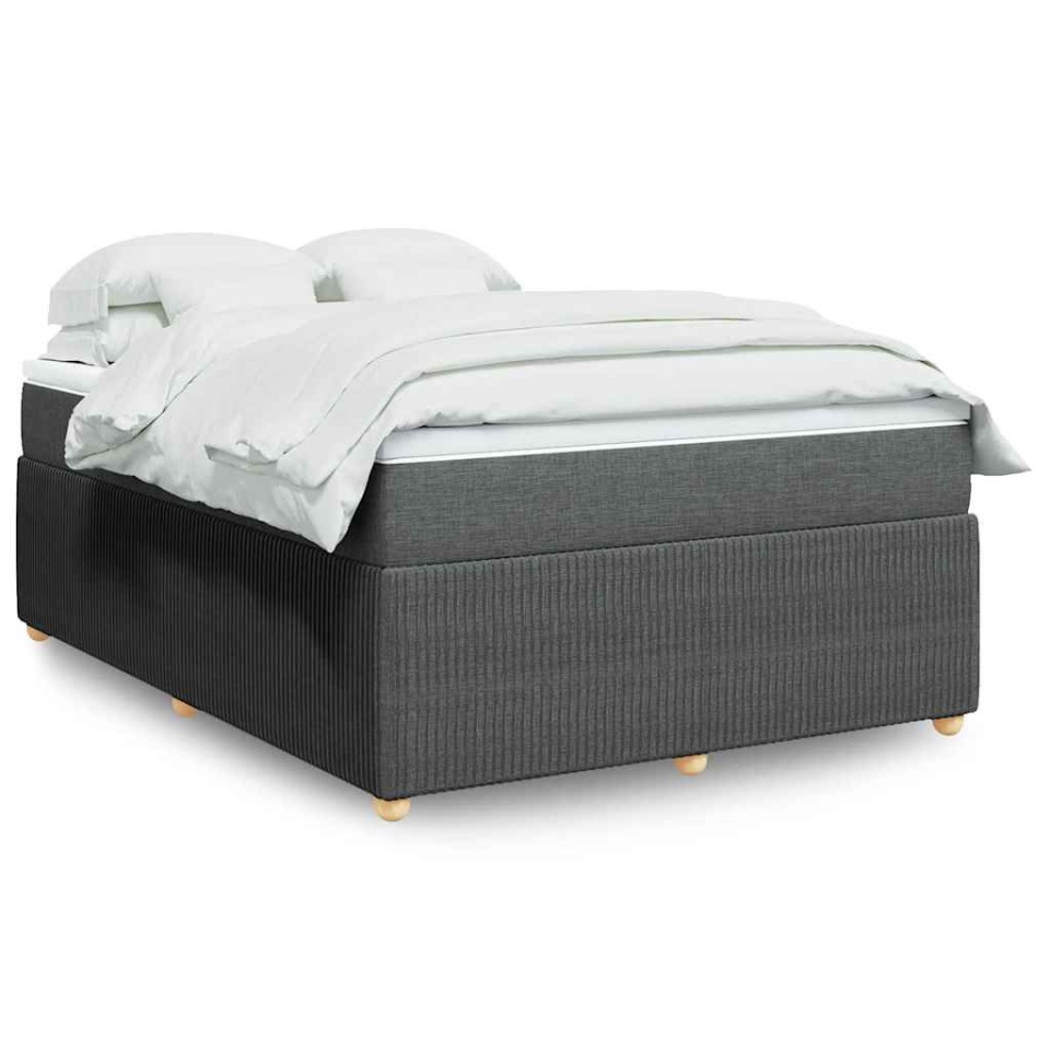 Pat box spring cu saltea, gri închis, 140x200 cm, textil