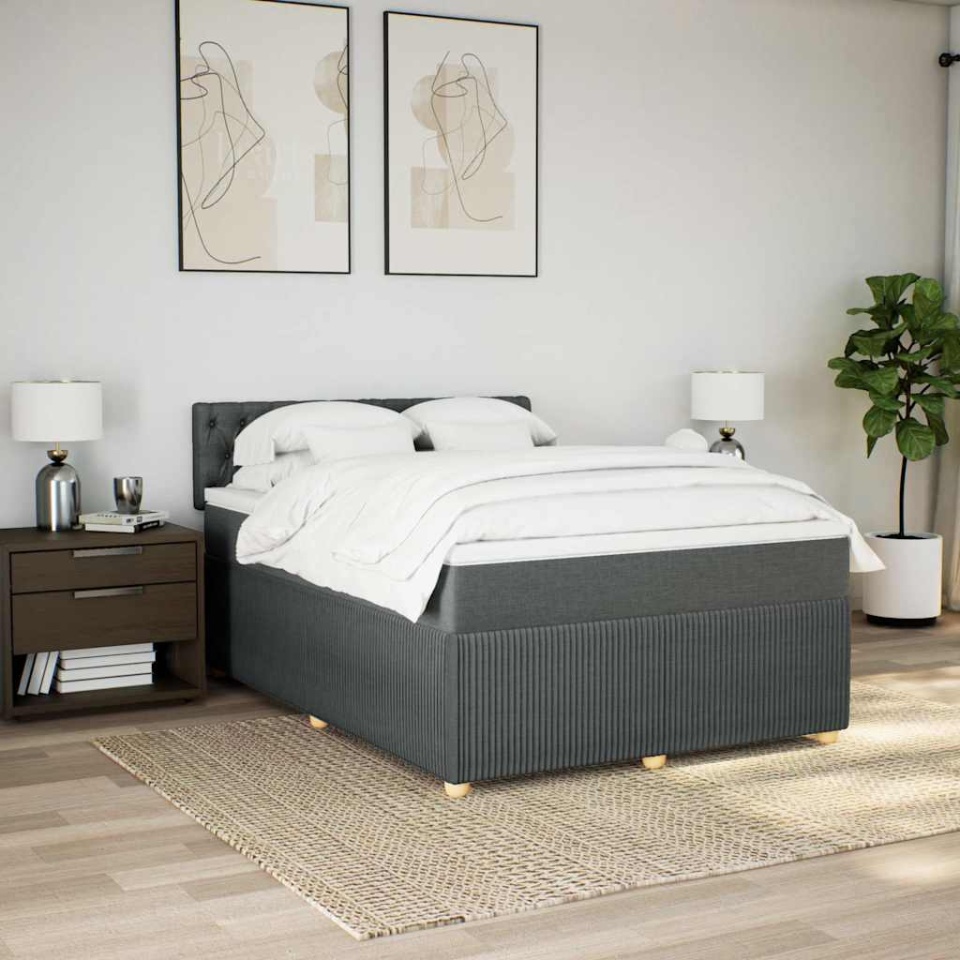 Pat box spring cu saltea, gri închis, 140x200 cm, textil - 2 | YEO