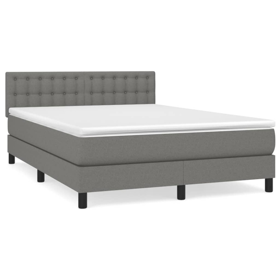 Pat box spring cu saltea, gri închis, 140x200 cm, textil - 1 | YEO