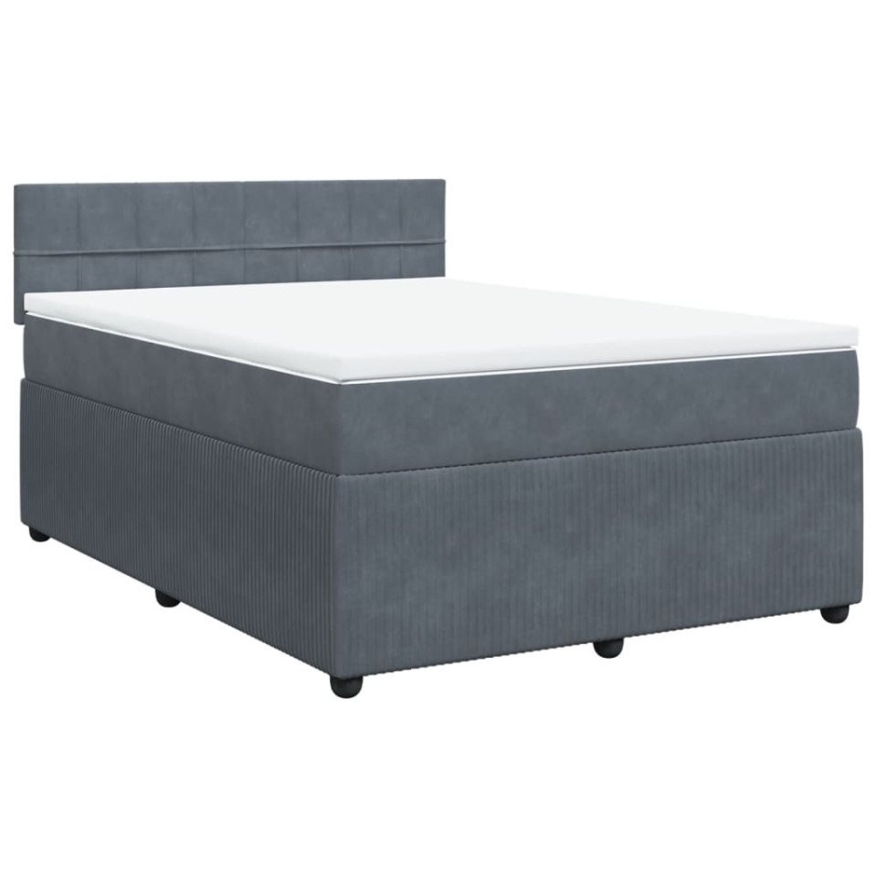 Pat box spring cu saltea, gri închis, 160x200 cm, catifea - 2 | YEO