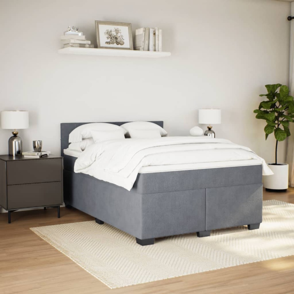 Pat box spring cu saltea, gri închis, 160x200 cm, catifea - 2 | YEO